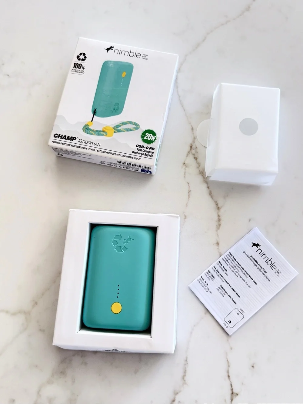 Nimble Champ 10,000mAh 20W USB-C PD Fast Charger Power Bank – New in box - Teal